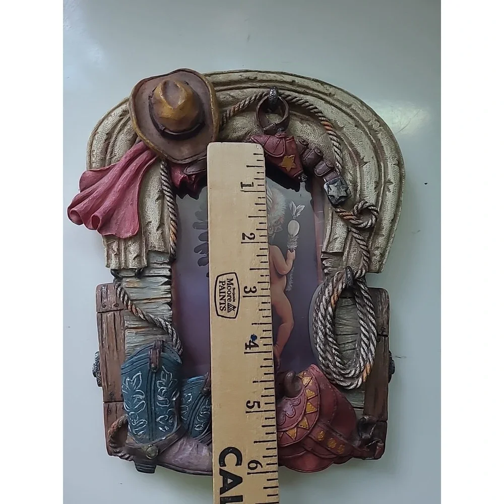 Western Cowboy Saddle Rope 3D Picture Frame Decor Brown 4 x 6 Photo Resin Rustic